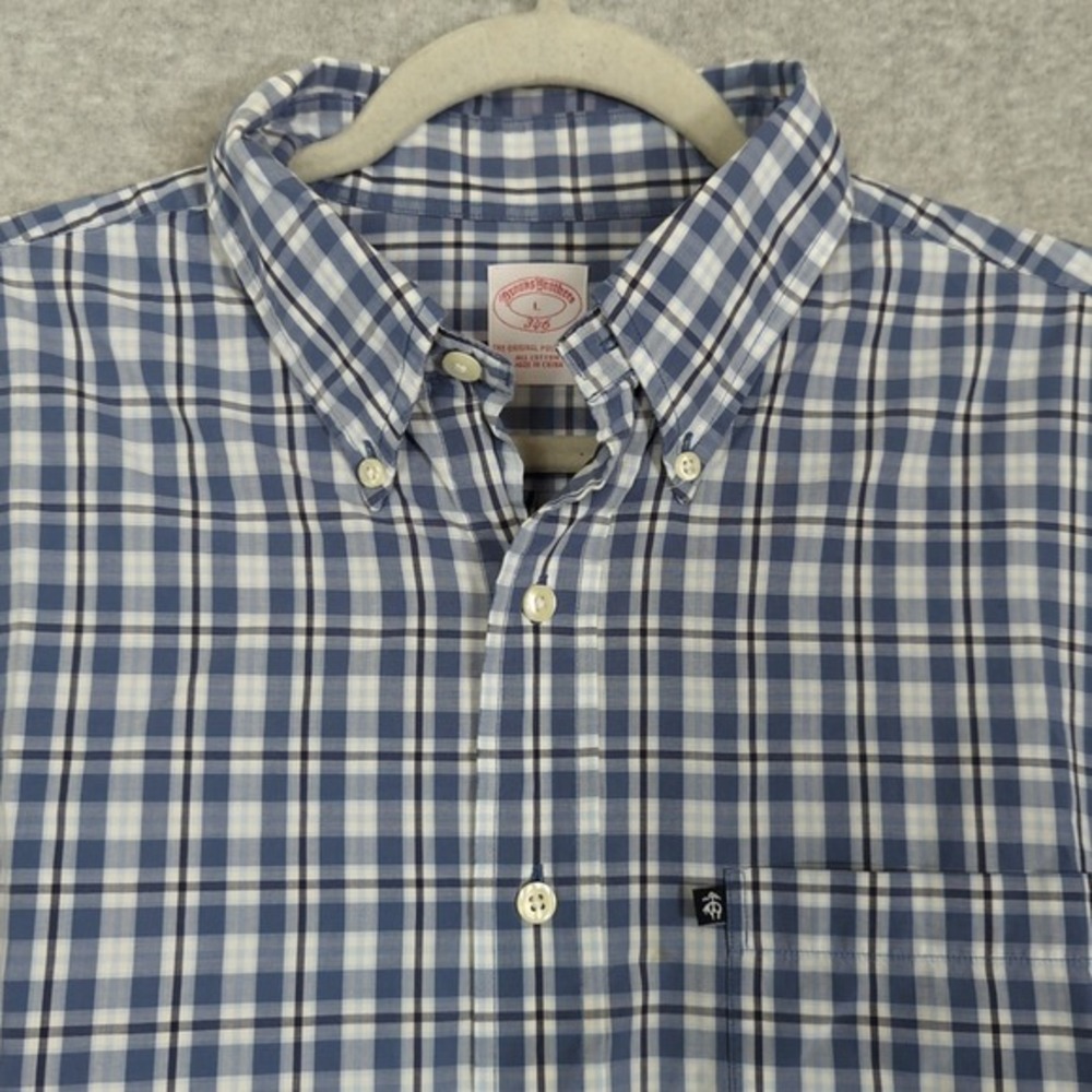 Brooks Brothers Men's Sport Shirt L Blue Tattersall Plaid Button Down Pocket 90s